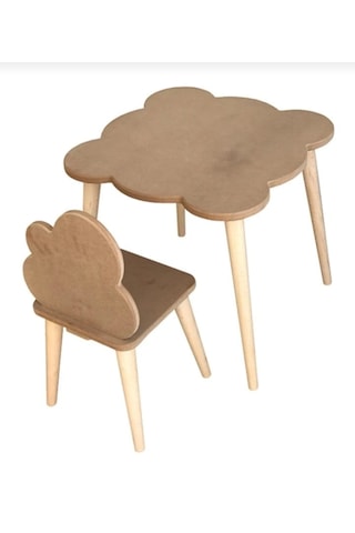 Boyanabilir Ahşap Mdf Kare Çocuk Oyun Aktivite Masa Sandalye Seti Ahşap