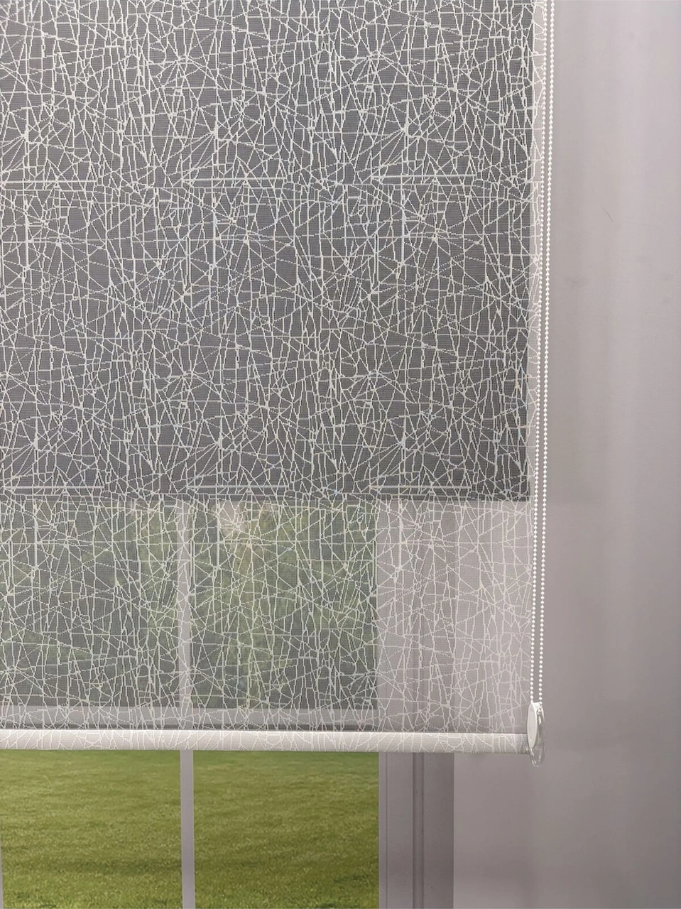 Olympos Serisi Kırçıl Desenli Çift Mekanizmalı Beyaz Tül Siyah Stor Perde Siyah