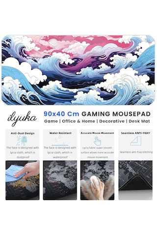 İlyuka Mousepad 90x40cm Büyük Boy Xxl Mp459040 Japanese Waves