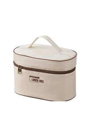 Lunch Box Isı Yalıtımlı Termal Yemek Çantası + 4 Lü Saklama Kabı Seti Kahverengi - Krem