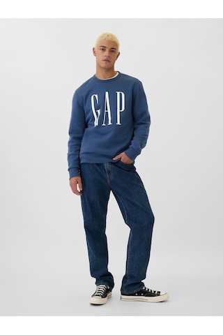 Erkek Mavi Logo Fleece Sweatshirt-13940 Lacivert