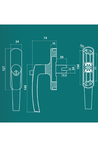 ALUMİNYUM KİLİTLİ EKSENEL PENCERE KOLU WF MAT SİYAH