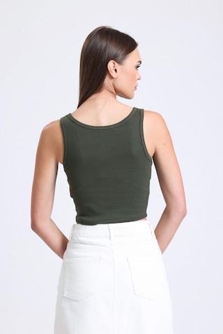 Hiccup Kare Yaka Fitilli Düğmeli Askılı Tank Top Haki Yeşil