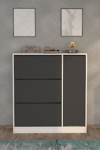 Milano 3 Kapaklı Kayar Raflı Dolaplı Ayakkabılık Antrasit Gri Antrasit - Beyaz