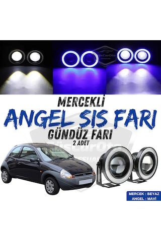 Ford Ka 1996-2008 Uyumlu Üniversal Mercekli Angel Sis Farı Metal Su Geçirmez 76 Mm Mavi Halkalı Gündüz Farı Angel Eyes 2 Adet 00 Şüscaroto Aksesuar