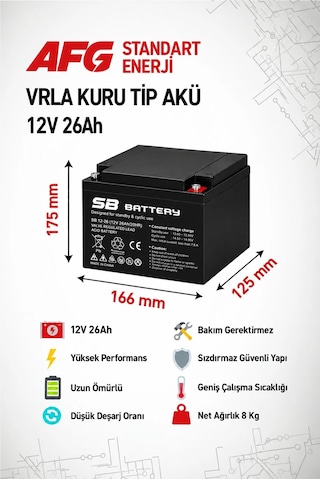 Sb Battery 12v 26ah Bakımsız Kuru Akü