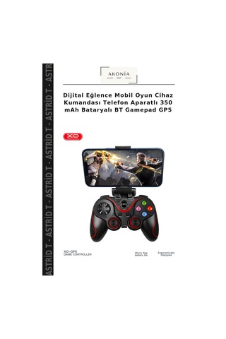 Dijital Eğlence Mobil Oyun Cihaz Kumandası Telefon Aparatlı 350 Mah Bataryalı Bt Gamepad Gp5