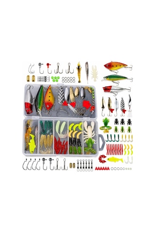 78 Parça Balıkçılık Yem Seti, Rapala Jig Sahte Olta Yemi Ve Aksesuar Kutusu, 3d Gözlü Popper Minnow Vıb Spinner Kaşık Kurbağa Karides Solucan Levrek Turna Alabalık Somon İçin Premium Balıkçı Seti