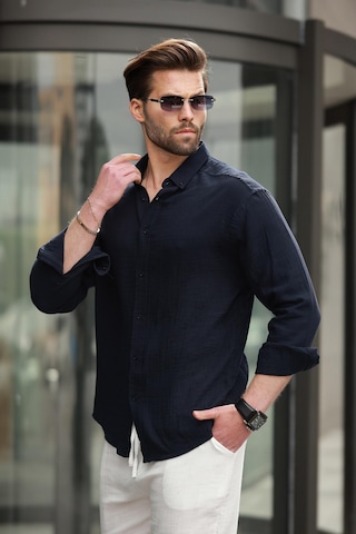 Madmext Lacivert Basic %100 Pamuklu Uzun Kollu Erkek Gömlek E6761 Lacivert