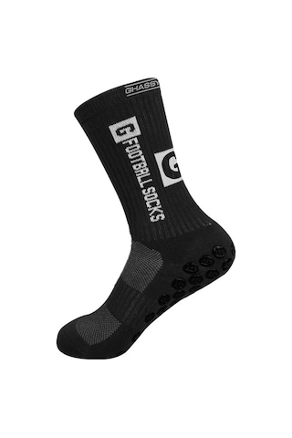 Ghassy Co. Erkek Kaydırmaz Tabanlı Futbol Koşu Fitness Pamuklu Spor Çorabı Siyah
