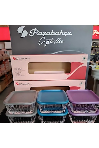Pasabahce 1206750 3 Lu Set Frezya Renklı Kapaklı Saklama Kabı Şeffaf