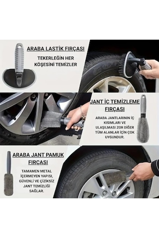 Coofbe 6 Parça Profesyonel Mikrofiber Araç Oto Yıkama Seti Yıkama Eldiveni Jant Lastik Fırçası Toz Fırçası