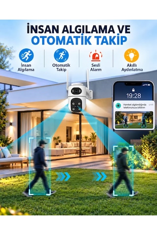 İcsee Dual Lens 6mp Wifi Akıllı Kamera , Yapay Zeka, Gece Görüş, Karşılıklı Konuşma