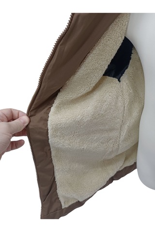 Kız Çocuk Kapüşonu Çıkabilen Fermuar Kapamalı Beli İp Bağlamalı İçi Peluş Astarlı Kahverengi Mont Kahverengi