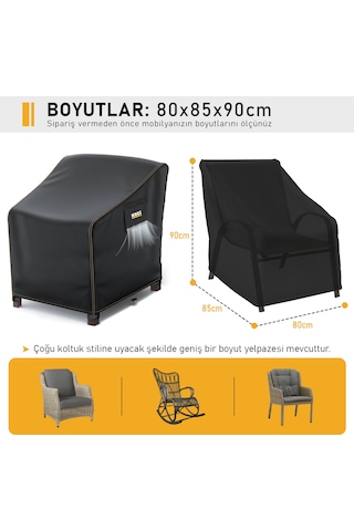 Haegs Tek Kişilik Bahçe Koltuk Örtüsü, Koruma Kılıfı, Su Geçirmez Açık Hava Bahçe Mobilya Kılıfları, Dış Mekan Sandalye Kılıfı Örtü Branda, Ağır Hizmet Tipi, 80-85-90cm - Siyah