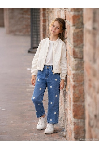 Civil Girls Papatya Nakışlı 6-9 Yaş Pantolon - Mavi