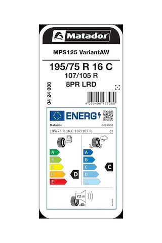 Matador 195/75R16C 107/105R MPS125 Variantaw 8PR Dört Mevsim Lastiği 2025