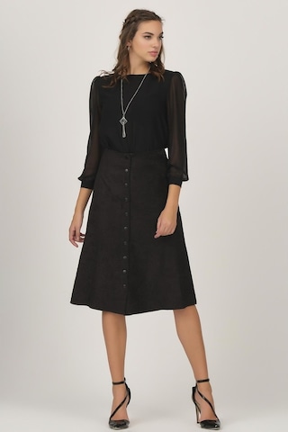 Shahiqa Kadın Önü Çıtçıtlı Suni Süet Etek