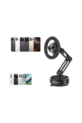Siyah Yükseltilmiş 360 Dönen Manyetik Araba Telefon Tutucu - Tüm Modellere Uygun, Katlanabilir Teleskopik Telefon Tutucu - Alaşım Malzeme