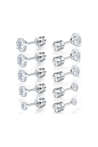 Skycity 5 Çift Cerrahi Titanyum Küp Zirkon Küpe Seti - 2/3/4/5/6mm, Erkek Ve Kadın İçin Şık Ve Rahat Çok Renkli