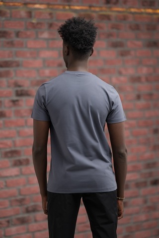 Slim Fit Pamuklu Önü Baskılı Sıfır Yaka T-shirt Gri
