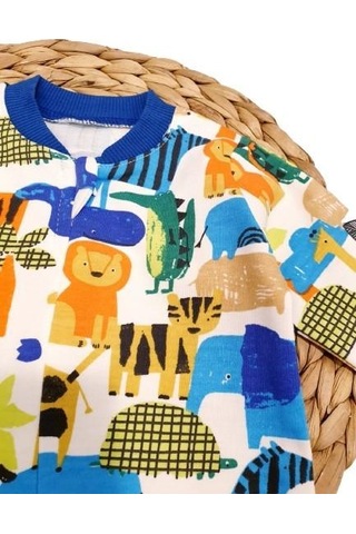 Hayvan Desenli Bebek Tulum mavi