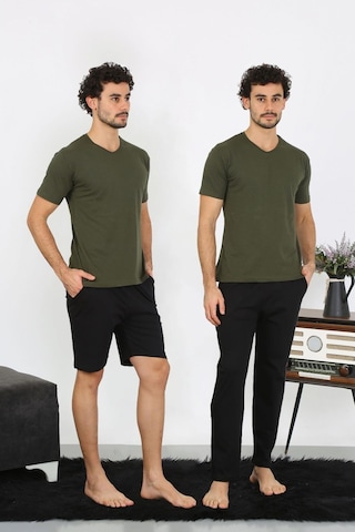 Akbeniz Erkek Penye Haki 3'Lü Pijama Takımı 6848-Haki