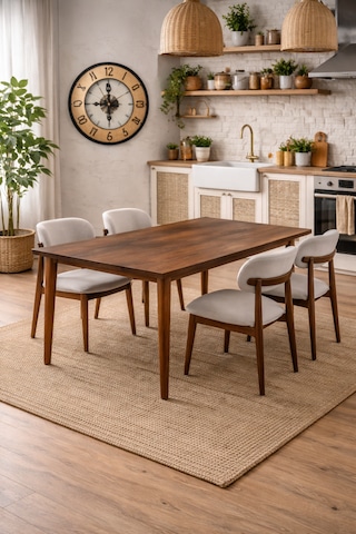 4 Kişilik Polo Sandalye Yemek Takımı Mdf Masa Meşe Renk Ceviz