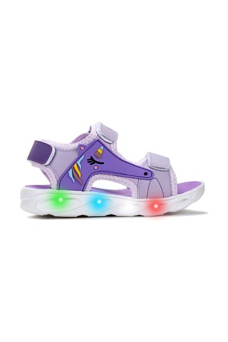 Kiko Kids Unicorn Günlük Işıklı Cırtlı Kız Çocuk Sandalet Ayakkabı Lila LILA