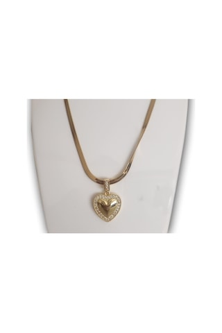 Çelik Kolye İtalyan Zincirli Zirkon Taşlı Kalpli Kolye