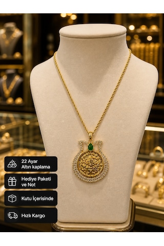 316l Paslanmaz Çelik Tuğra Kolye Zirkon Taşlı Altın Kaplama Hediye Kolye Altın - Gümüş