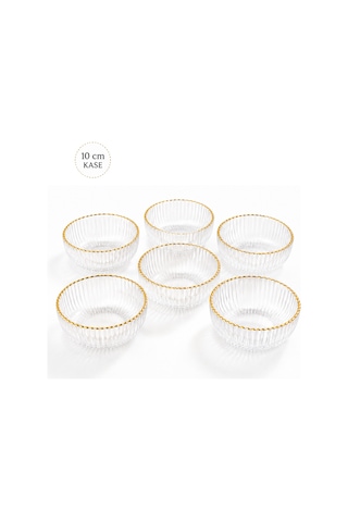 Porsima 13877-1 Vanes 6'lı Gold Yaldızlı Floren Cam Sunum Kasesi 10 Cm - Çerezlik & Reçellik Altın