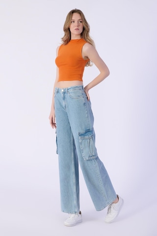 Açık Mavi Yüksek Bel Kargo Cepli Wide Leg Pantolon-açık Mavi Açık Mavi