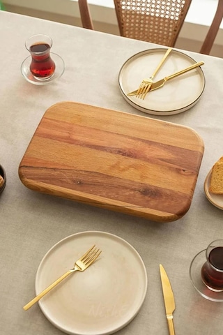 Nishev Kayın Dikdörtgen Ayaklı Kahvaltı Peynir Sunum Servis Tabağı Ahşap