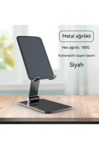 Aurora Taşınabiler Teleskopik Tembel Katlanır Metal Masaüstücep Telefonu Tutucu Siyah Siyah
