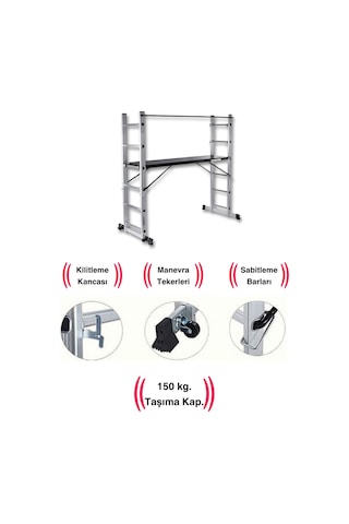 Endokon 2 7 192 Cm Portatif Alüminyum İskele Merdiven Kombinasyonu