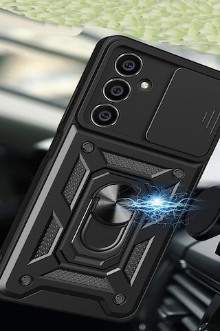 Uray Store Samsung Galaxy Uyumlu A15 4g Kılıf Pars Lens Yüzüklü Silikon - Siyah