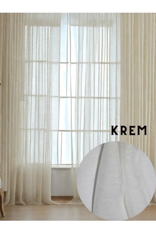 Keten Tül Çuval Desen Görünümlü 1/3 Sık Boru Pileli Krem