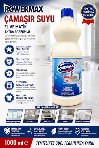 Powermax El Matik Çamaşır Suyu 1000 Ml X3 Set Çok Amaçlı Çamaşır Suyu 3'lü Set