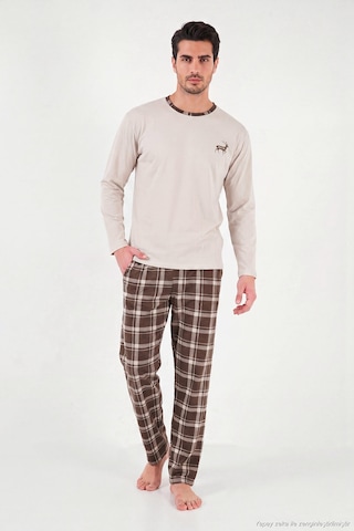 Buratti Pamuklu Regular Fit Bisiklet Yaka Ekoseli Pijama Takımı Erkek Pijama Takımı 6574001 Bej