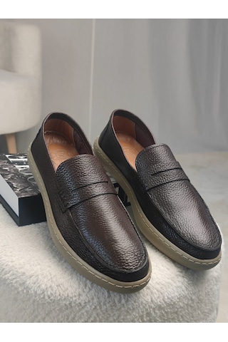 Muggo Harnaz Bağcıksız Hakiki Deri Erkek Günlük Casual Ayakkabı Kahverengi