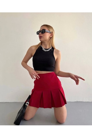 Altı Geniş Pileli Etek Bordo S24729 Bordo