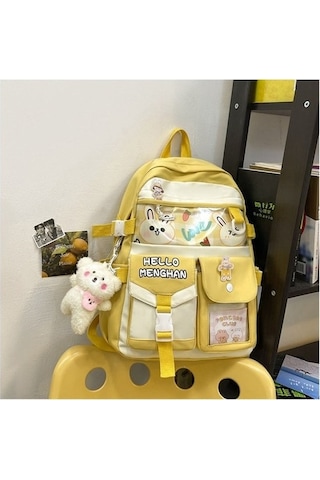 Yucama Lise Öğrencileri Ve Üniversite Öğrencileri Için Okul Çantası Büyük Kapasiteli Sırt Çantası - Sarı Kırmızı - Gri