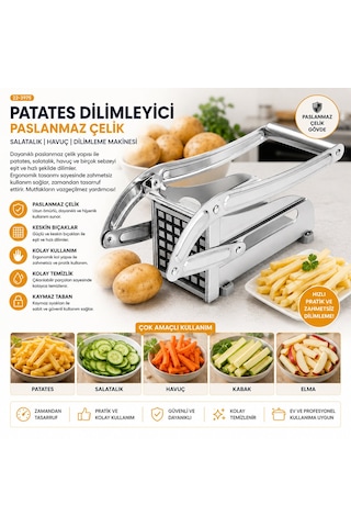 Go İthalat Patato-chıpper Manuel Patates - Sebze Dilimleme Makinesi Komple Metal Üstten Kollu Gümüş