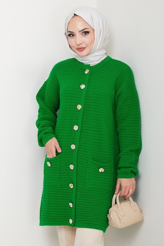 Lezgi Düğmeli Triko Hırka 1599 - Yeşil Yeşil