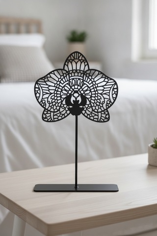 Metal Orkide Masaüstü Biblo Minimalist Bohem Siyah Ofis Dekorasyon Objesi Yükseklik: 18 Cm