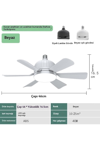 Worryfree Led Fan Sessiz Fan Uzaktan Kumandalı Tavan Vantilatörü Beyaz Işık Gövdesi