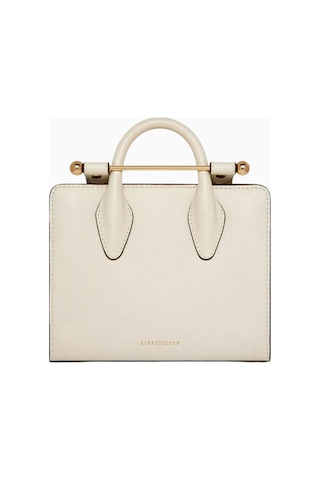 Strathberry Mini Tote Vanilla Krem Smooth Calf, Deri Lüks El Ve Omuz Çanta Omuz Çantası