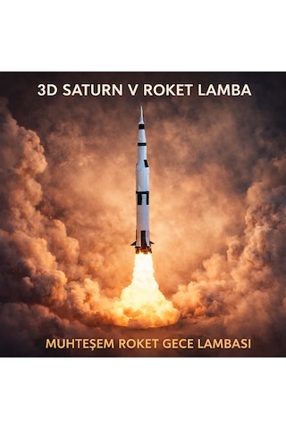 Saturn V Roket Gece Lambası Dekoratif Ve Özel Hediye Çok Rekli - Beyaz