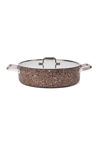 Brioni Stone-age Terra 28 Cm Çizilmez Yanmaz Yapışmaz İndüksiyonlu Basık Tencere Kahverengi